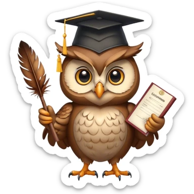 Owl smiling with graduation hat and diploma in claws sticker