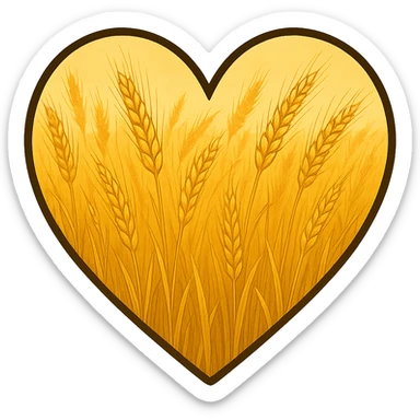 heart with a golden barley field, clean digital illustration sticker