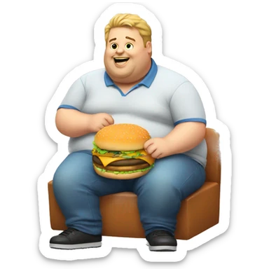 Fat guy eating burger  sticker