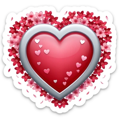 heart surrounded by sakura petals and silver sparkles sticker