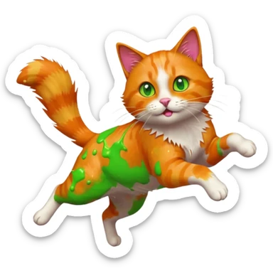 Chat roux qui saute dans la peinture sticker