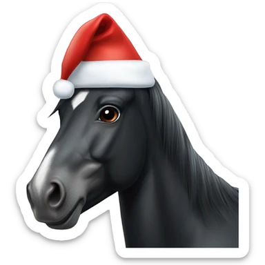 Black horse with white dot marking on forehead  wearing Santa hat  sticker