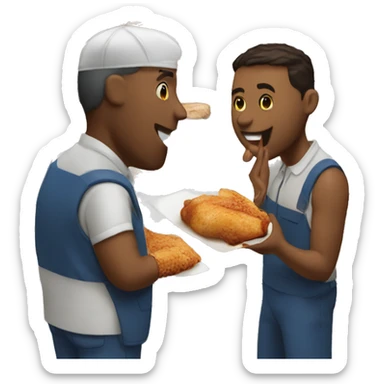 Costco guys eating a chicken bake sticker