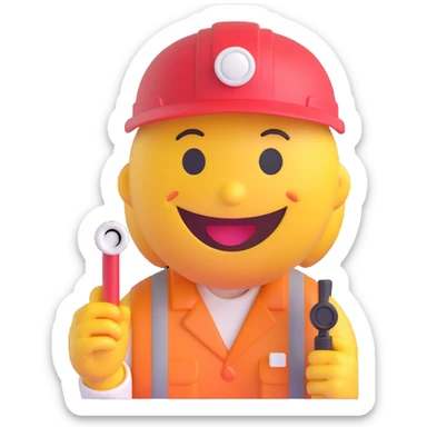 3D smiley emoji, round shape, railway worker hat and whistle, smiling face sticker