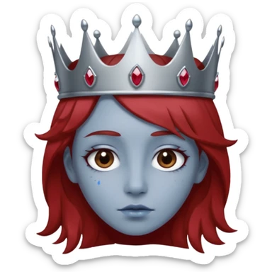 grey head with right eye blue and left eye red. he has messy brown hair and a silver crown with rubies on it sticker