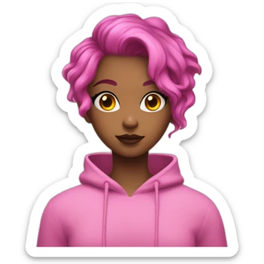 Mina is a teenage girl with bright pink skin, black irises yellow eyes, and short pink hair with yellow antennae. sticker