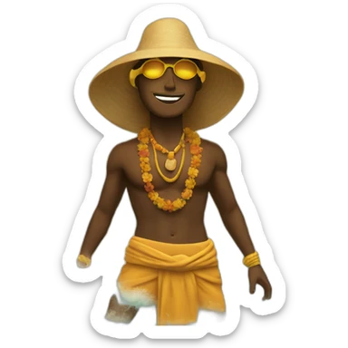 Yogui in the beach with sun chackra sticker