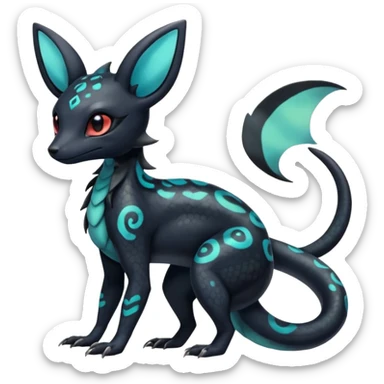 Shiny beautiful gorgeous ethereal Scaley Exotic Salandit-Umbreon-Fakémon-hybrid-creature (full body) with pretty markings sticker