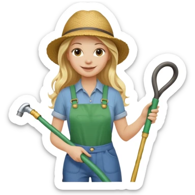 blonde lon hair female gardener hose sticker