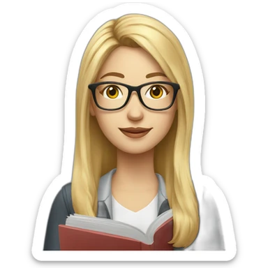 Woman teacher blonde long hair glasses with book sticker
