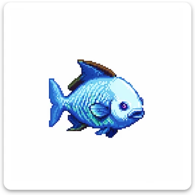 Minecraft inventory fish, eye pointing down-left at 45-degree angle, square texture, isolated fish with transparent background, pixel art game texture sticker