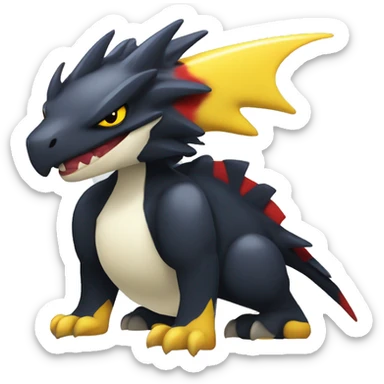 Black Cool Edgy Nargacuga-Garchomp-Absol Fakémon  with White and Red and yellow Edgy markings sticker