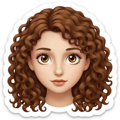 young woman with long curly brown hair, hazel eyes, long eyelashes sticker