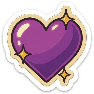retro sticker of a purple heart with sparkles, bold outlines, vintage sticker style sticker