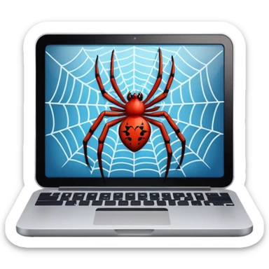 a computer with a spider or web, web scraping, simple and clear sticker