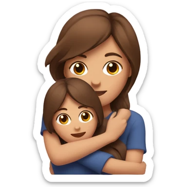 woman with brown short hair hugging a woman with brown long hair with hearts surrounding them sticker