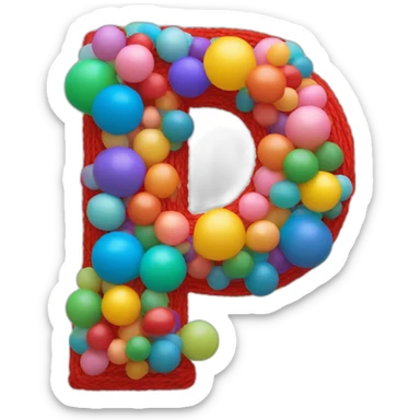 the letter U made of balloons, colored yarn balls sticker