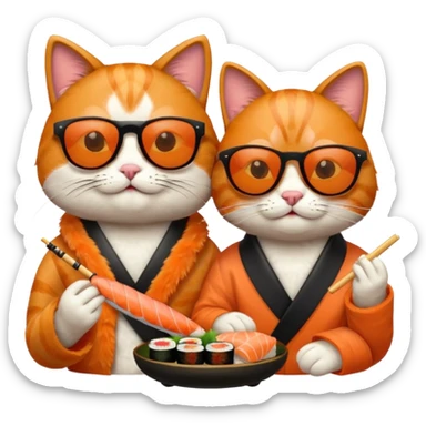 two cool cats wearing sunglasses eating sushi sticker