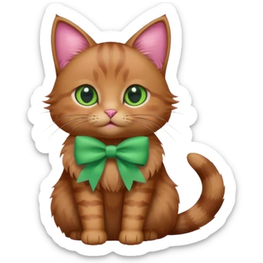   brown cat with green eyes and a pink bow sticker
