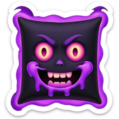 a black  pillow with dark aura coming out of it with a scary face  sticker