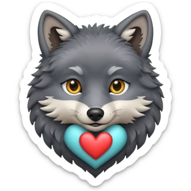 cute dark grey wolf inside heart sticker