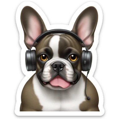Brindle French bulldog wearing headphones sticker