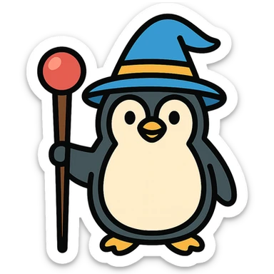 penguin wizard with a staff sticker