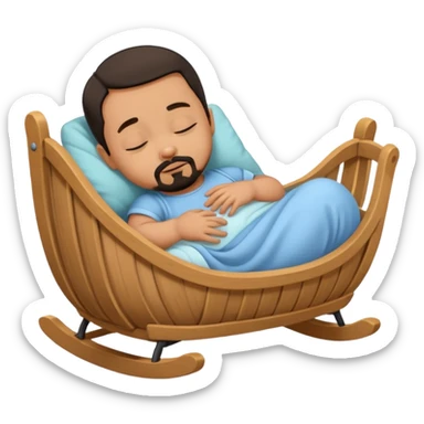 a baby with a black goatee sleeping in a cradle sticker