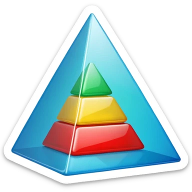 “Cute 3D cartoon emoji sticker of a pyramid made from glossy plastic glasses (blue, green, red). Soft lighting, smooth shadows, playful look, glossy plastic texture, white sticker outline, transparent background, high resolution.” sticker