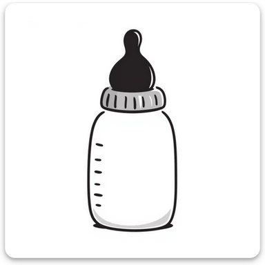 a baby bottle with a cap and nipple, pastel colors dd9fb0, ffc6d3, a3bfc9, c4bee2, f1b091, detailed hand-drawn doodle style sticker