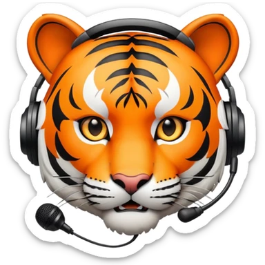 tiger face with headset and microphone for Twitch emote sticker
