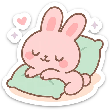 pink bunny sleeping on pillow sticker