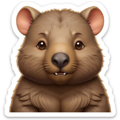 Cinematic Noble Wombat Portrait Emoji, Poised and regal, with a stout, muscular build and a dense, shaggy fur of earthy brown, deep-set soulful eyes with a hint of gruff wisdom, Simplified yet sharp and sophisticated features, highly detailed, glowing with a warm, dignified glow, high shine, intelligent and sturdy, stylized with an air of bushland majesty, focused and attentive, soft glowing outline, capturing the essence of a watchful and confident burrower, so majestic it feels as though it could plod out of the screen with effortless authority! sticker