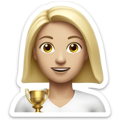 athlete woman with trophy, white skin sticker