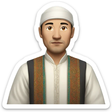kazakh man in traditional clothes photorealistic serious sticker