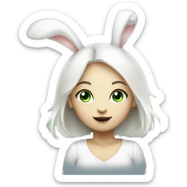 Cute White bunny girl with light-green eyes and a question mark above her bunny head sticker