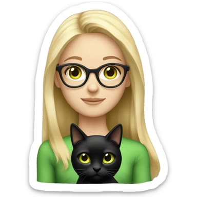 Girl light blonde hair green eyes glasses holding a black cat  sticker