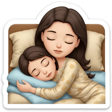 Girl with dark brown hair sleeping with beige pijama sticker