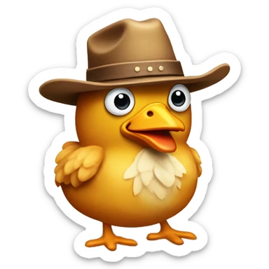 smug chicken nugget with eyes and a smirk, wearing a cowboy hat sticker