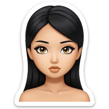 asian tanned beauty standard, black hair, pretty bratz baddie, black eyeliner sticker