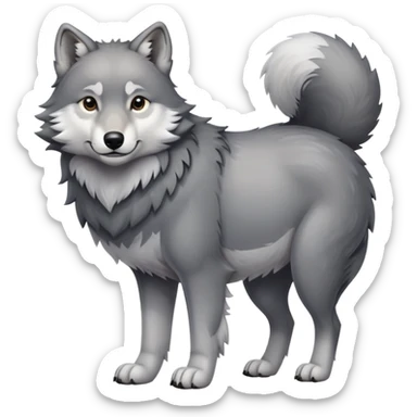 Gray wolf with a very large pregnant belly, standing on all fours, fluffy tail sticker