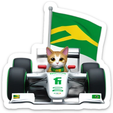 CAT ON A F1 CAR WITH BRAZIL FLAG sticker