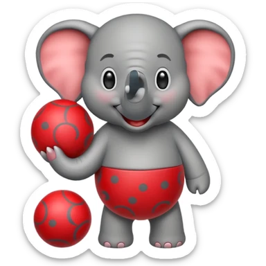 Create a cute emoji of a smiling cartoon elephant balancing a red patterned ball on its trunk sticker