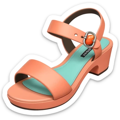 A 3D cartoon Peach coral open-toe sandal with ankle straps and smooth curved sole, isolated plain background, Memoji-style rendering. sticker