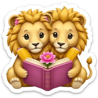 2 Lions hug + flower + book sticker