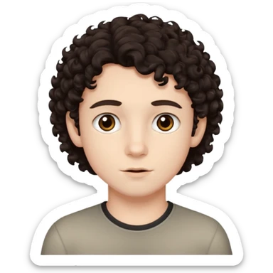 boy, really dark brown hair, curly hair, dark brown eyes, pale skin, , hair sticker