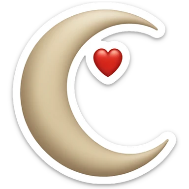 crescent beige moon with red heart sticker