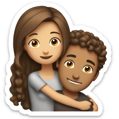 Girl with long straight brown hair hugging a guy with short curly brown hair sticker