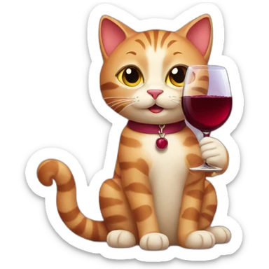 cat holding red wine sticker