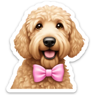 Light colored Golden doodle wearing pink bows sticker